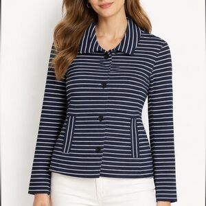 Talbots Blazer Jacket Navy & White Stripe